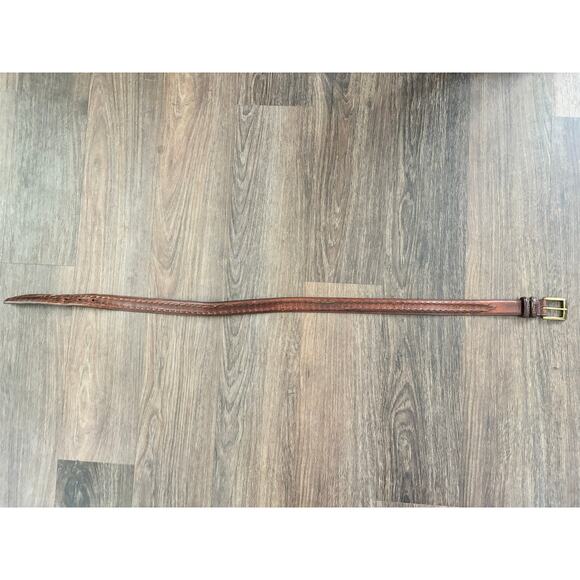 Vintage 1970s Men's Brown Leather Belt Braided Leather Detail Gold toned Buckle - Picture 3 of 11